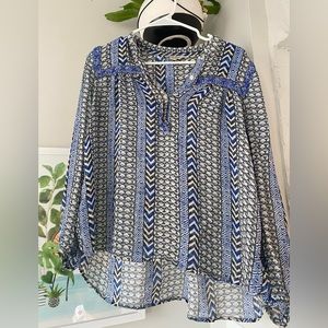 Lucky brand blue beaded detail long sleeve blouse